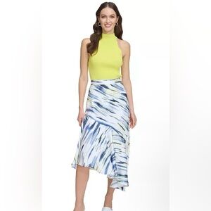 DKNY Women's White Printed Asymmetrical Midi Skirt Size 4